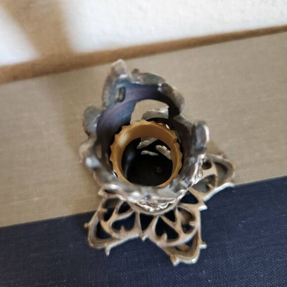 Victorian fluted vintage blue trumpet glass vase silver angel fairy base - Picture 4 of 7